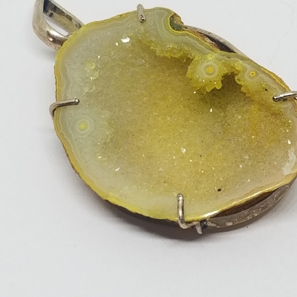 Yellow Sparkling Druzy Pendant Sterling Silver - Picture 2 of 5